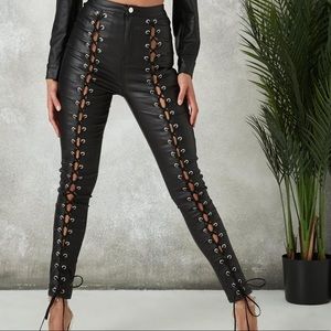 Coated lace up jeans